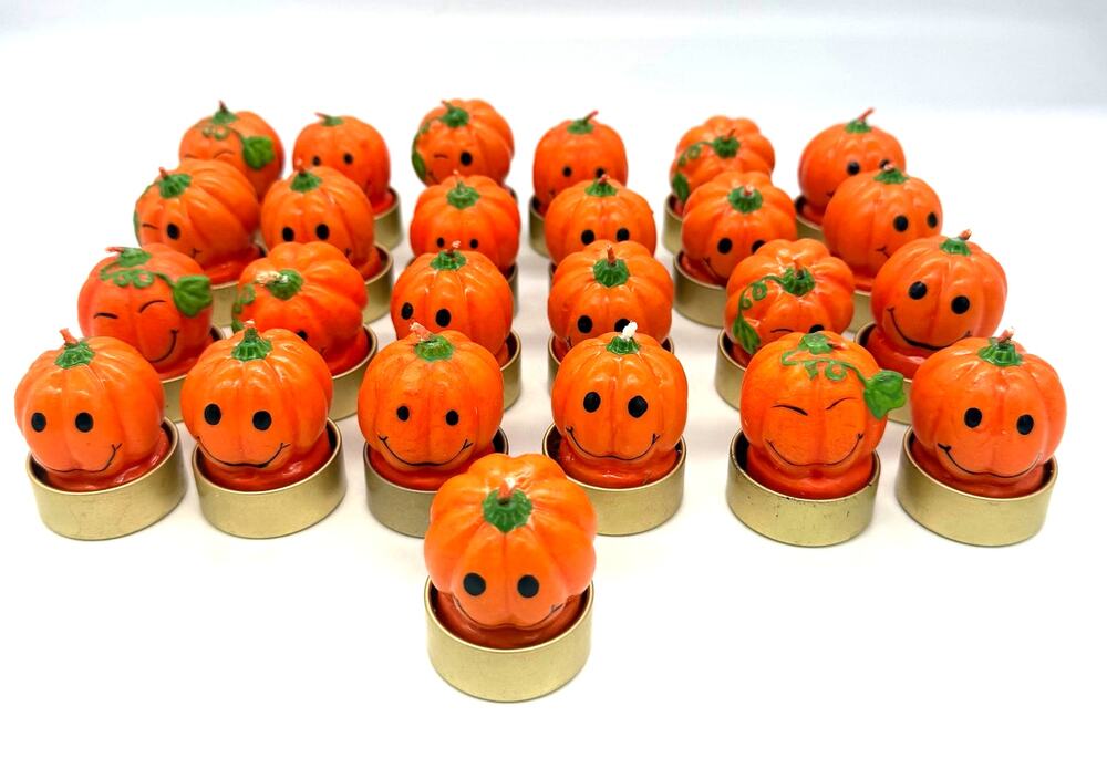 Halloween Set of 25 Miniature Pumpkin Tea Light Votive Candles